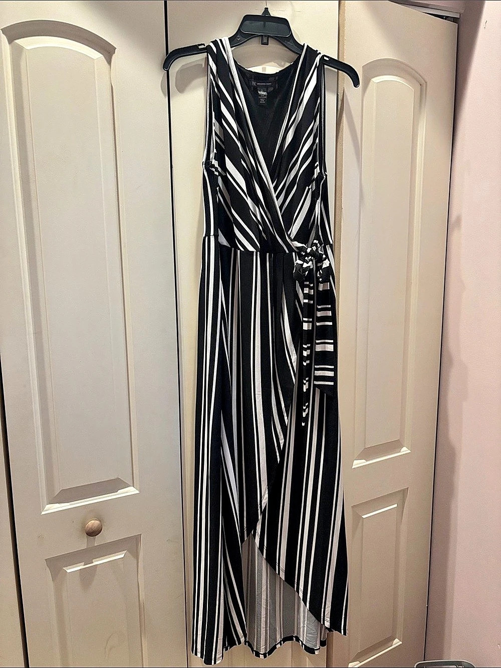 INC Striped Maxi Dress in Black & White